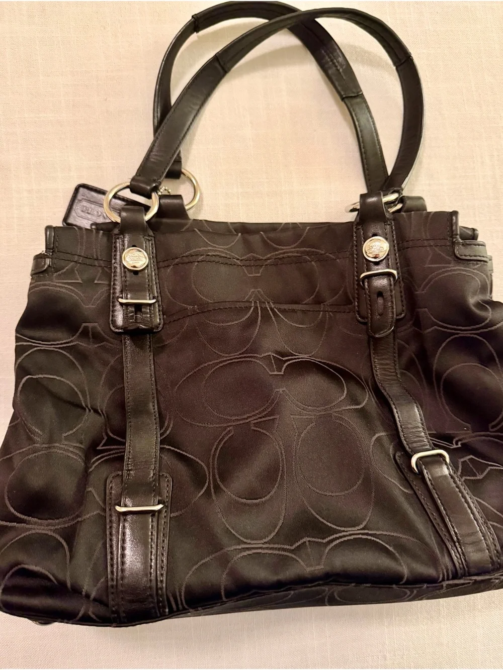 Coach Mia Tote Op Art Signature Fabric with Leather Trim Y2K